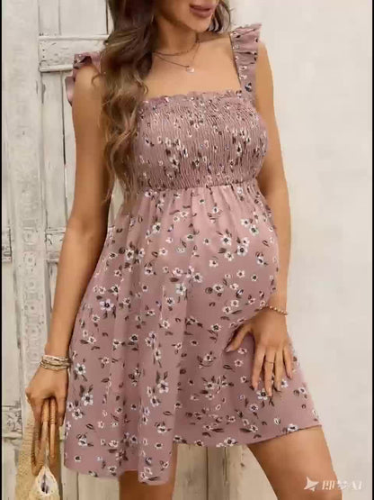 Robe de vacances maternité à manches et à imprimé floral pour se couvrir