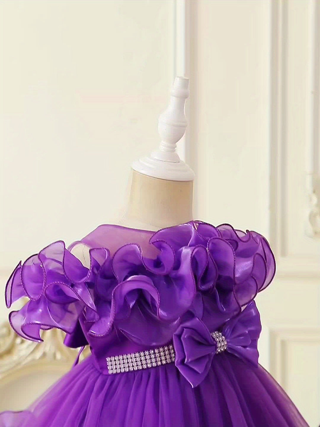 Robe de Princesse Élégante pour Filles avec Corsage à Volants et Jupe Évasée - Tenue Formelle en A-Ligne avec Taille Perlée pour Mariages, Fêtes, Spectacles - Lavage à la Main Uniquement, Vêtements de Scène | Matière Non Extensible, Robes de Princesse pou