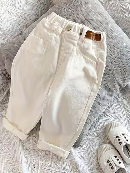 Pantalon décontracté blanc pour petits et moyens (les tailles sont plus grandes, veuillez vous référer au tableau des tailles pour passer une commande) Nouvelle version coréenne printemps-été de pantalons longs à la mode pour garçons et filles, pantalons