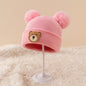 Bonnet d'automne et d'hiver en tricot pour l'extérieur, petit ours à tête ronde et grande tête à double ligne