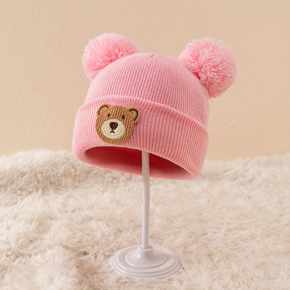 Bonnet d'automne et d'hiver en tricot pour l'extérieur, petit ours à tête ronde et grande tête à double ligne