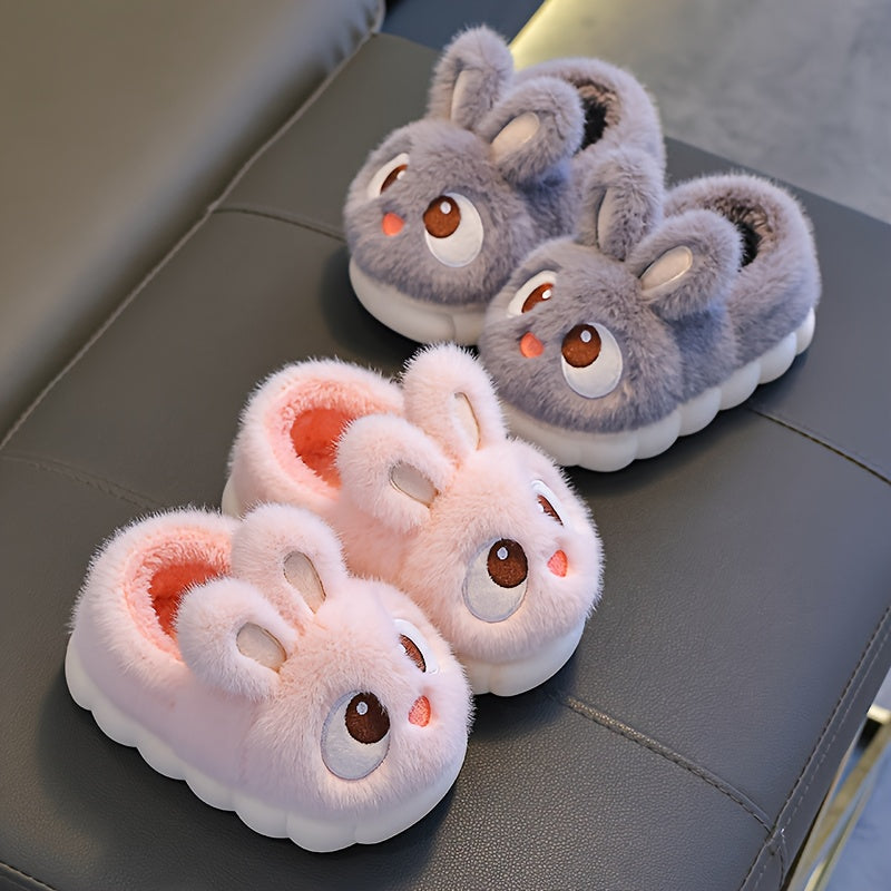 1 Paire de Pantoufles de Lapin en Peluche pour Jeunes - Tissu Souple avec Semelle en PVC Antidérapante, Chaussures d'Intérieur Légères pour Garçons et Filles, Design de Lapin de Dessin Animé Mignon, Chaussures d'Hiver Chaudes pour Tout-Petits et Enfants,