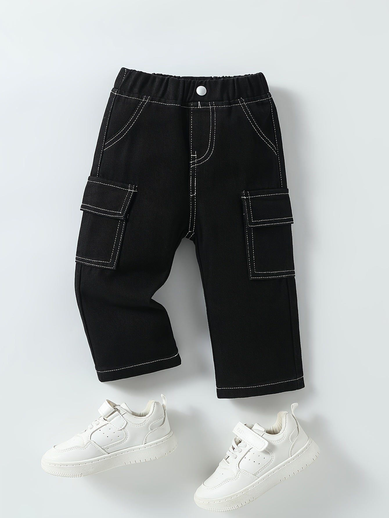 Pantalon en jean pour garçons avec poche double face, coupe droite et ample, effet lavé pour un look décontracté et stylé