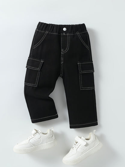 Pantalon en jean pour garçons avec poche double face, coupe droite et ample, effet lavé pour un look décontracté et stylé