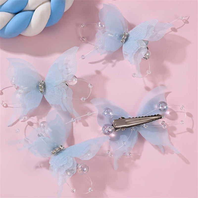 25/5 pièces Barrettes Papillon 3D Mignonnes pour Ados Filles - Accessoires Cheveux Dégradé Pastel Violet & Rose à Couches en Filet, Barrettes Style Printemps Été Extérieur, Épingles à Cheveux en Forme de Papillon (Cadeau Saint-Valentin)
