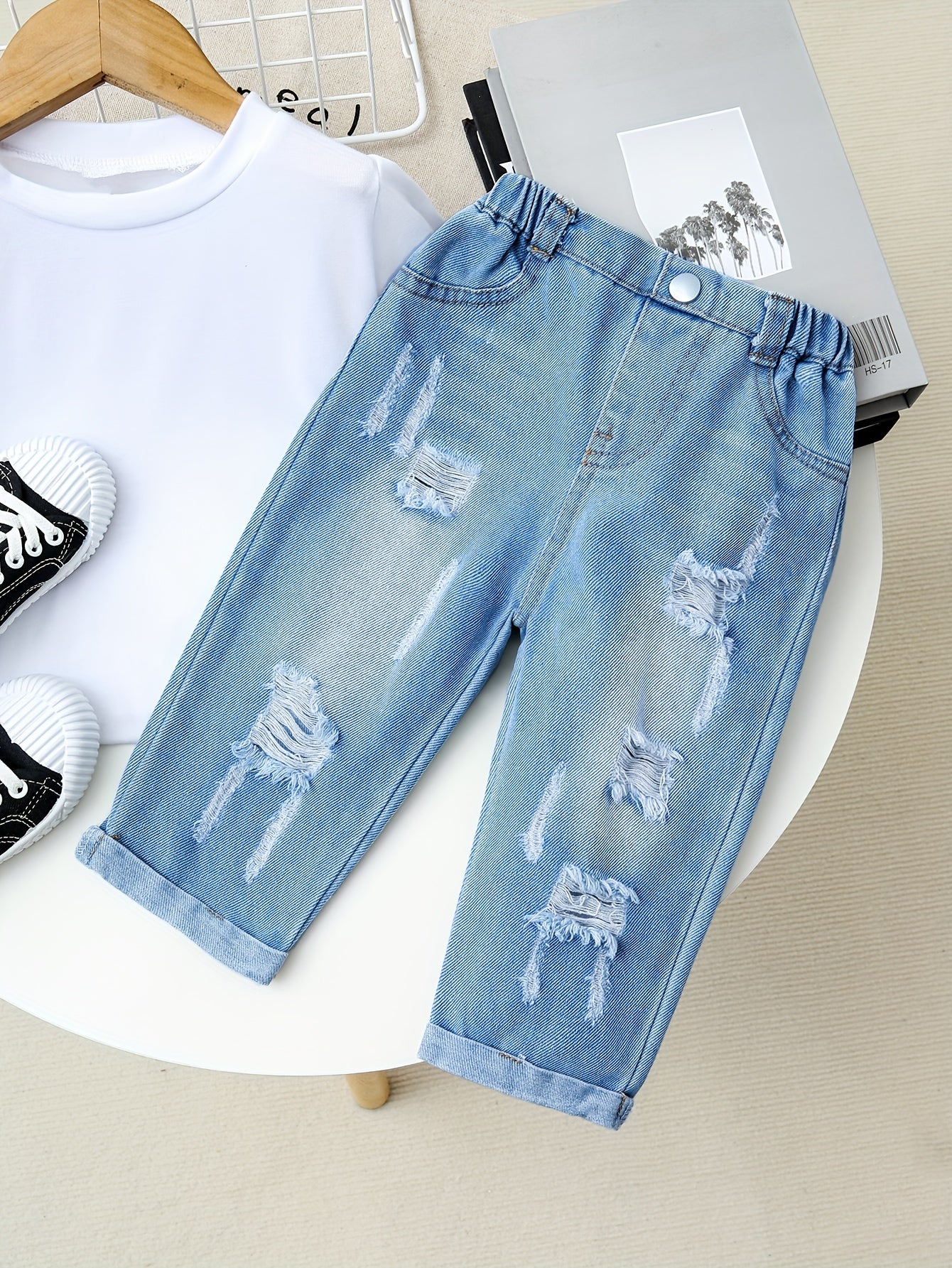Pantalons Longs en Denim Déchiré pour Filles