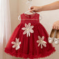 Nouvelle robe élégante pour bébés filles, avec une jupe bouffante parfaite pour la saison des mariages, un nœud papillon à l'arrière et des décorations florales à l'avant, idéale pour les fêtes et les réunions