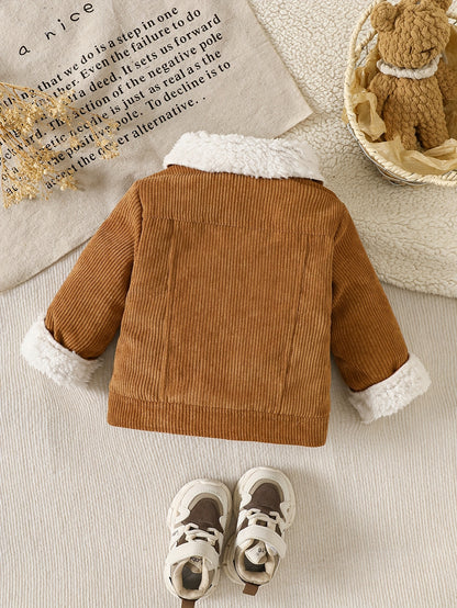 Veste Mignonne en Velours Côtelé Doublé en Peluche à Revers pour Garçon, Automne/Hiver, Pièce Unique de Couleur Unie, Vêtement d'Extérieur Formel, -froid et Chaude, Adaptée à un Usage Extérieur