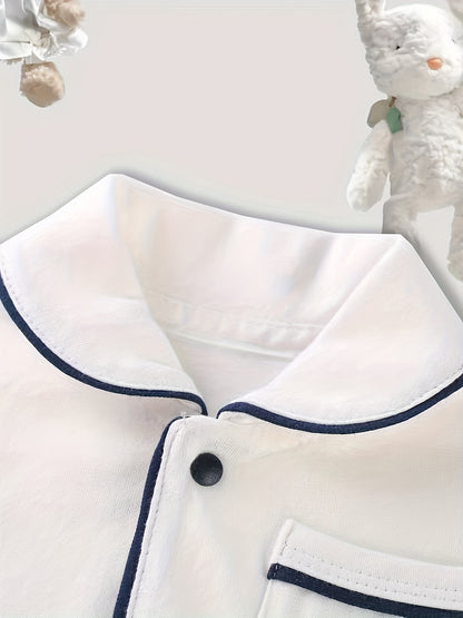 Grenouillère Bébé Garçon Triangle Manches Courtes Nœud Col Carré Décontracté Mignon, pour l'Extérieur