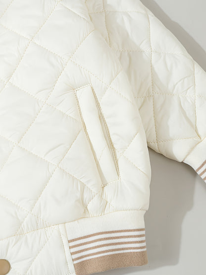 Veste d'automne-hiver légère pour enfants, convient aux garçons et aux filles - Petite veste de baseball chaude boutonnée, matelassée en losanges avec col montant, idéale pour l'école, le sport, les temps froids décontractés et les activités de plein air,