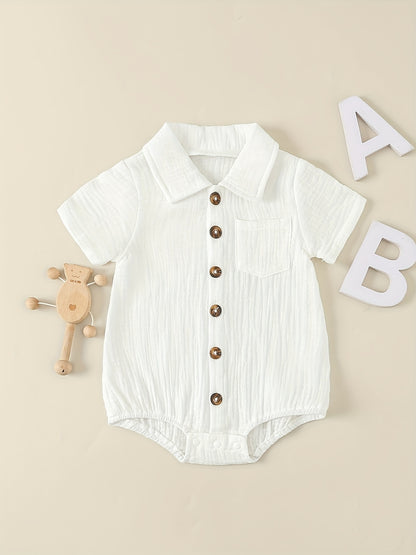 Body à manches courtes pour nouveau-né avec col, barboteuse boutonnée style vintage pour bébés, tenue de crawl confortable et respirante pour garçons et filles, barboteuse d'été facile style Ins pour bébé, pour l'extérieur