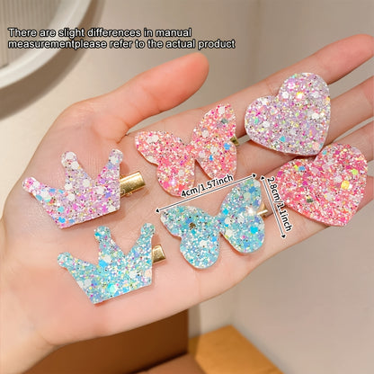 Lot de 12 pinces à cheveux ultra-éthérées et ultra-scintillantes papillon, cœur et couronne - Pinces à cheveux douces et exclusives à paillettes pour frange