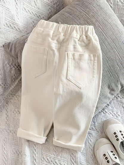 Pantalon décontracté blanc pour petits et moyens (les tailles sont plus grandes, veuillez vous référer au tableau des tailles pour passer une commande) Nouvelle version coréenne printemps-été de pantalons longs à la mode pour garçons et filles, pantalons