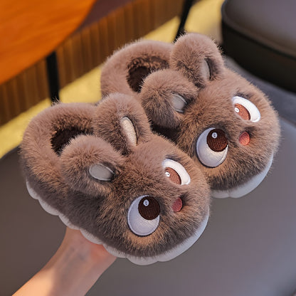 1 Paire de Pantoufles de Lapin en Peluche pour Jeunes - Tissu Souple avec Semelle en PVC Antidérapante, Chaussures d'Intérieur Légères pour Garçons et Filles, Design de Lapin de Dessin Animé Mignon, Chaussures d'Hiver Chaudes pour Tout-Petits et Enfants,