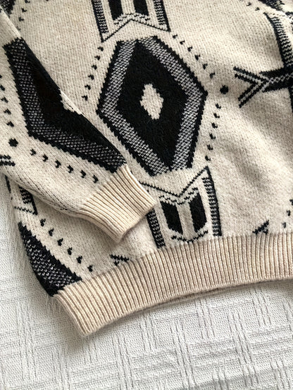 Pull à col montant pour garçons, style rétro décontracté, motif géométrique, épais, d'automne et d'hiver, vêtement d'extérieur