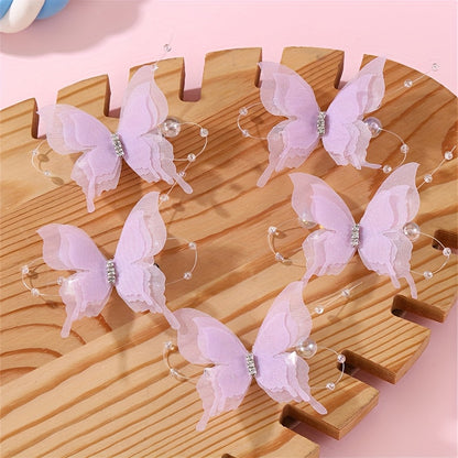 25/5 pièces Barrettes Papillon 3D Mignonnes pour Ados Filles - Accessoires Cheveux Dégradé Pastel Violet & Rose à Couches en Filet, Barrettes Style Printemps Été Extérieur, Épingles à Cheveux en Forme de Papillon (Cadeau Saint-Valentin)