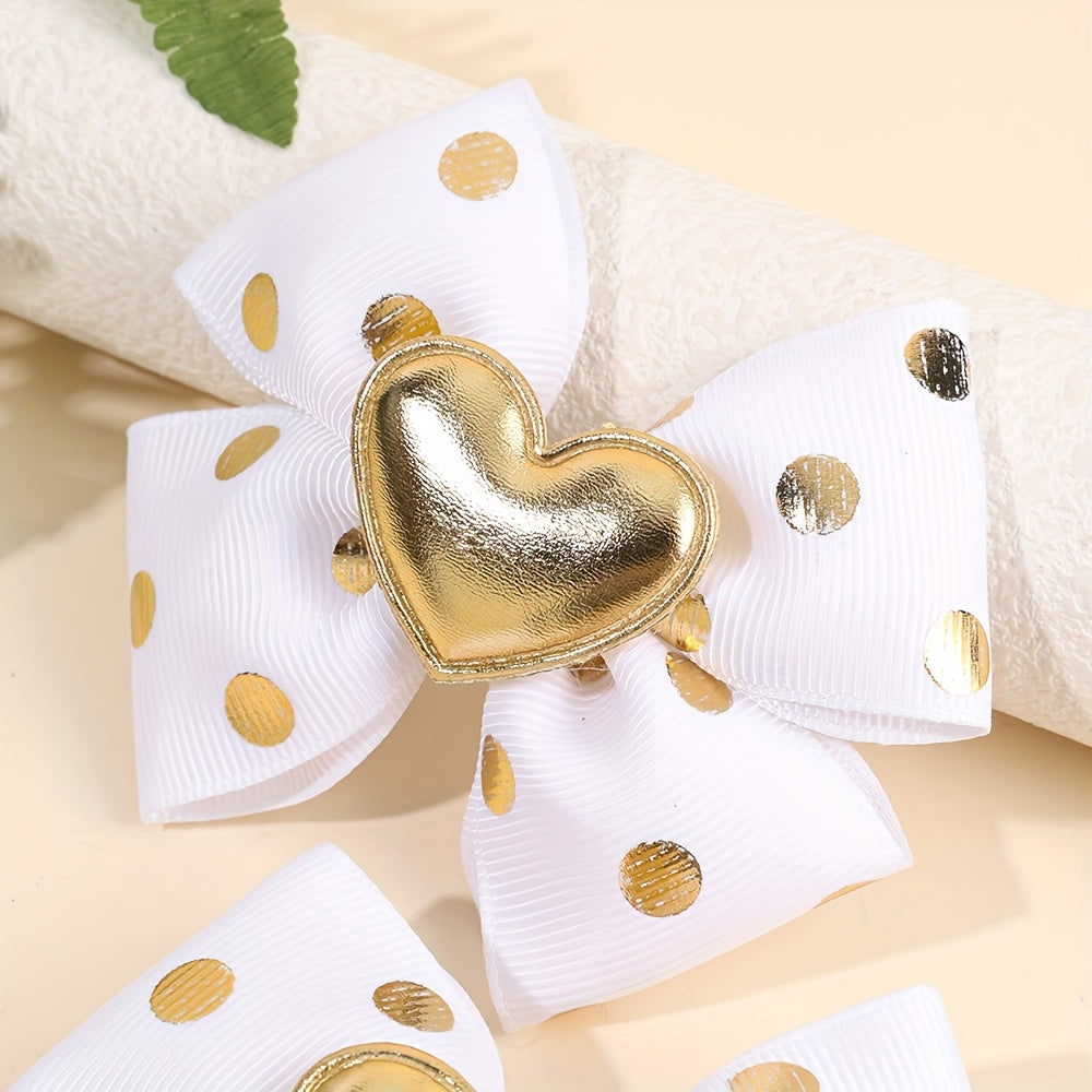 2pcs Pinces à Cheveux Décoratives Cœur Doré avec Nœud et Paillettes, Barrettes Y2K, Accessoires de Cheveux Mignons pour la Saint-Valentin et les Déguisements