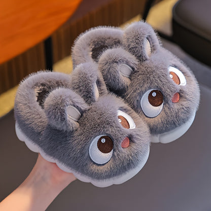 1 Paire de Pantoufles de Lapin en Peluche pour Jeunes - Tissu Souple avec Semelle en PVC Antidérapante, Chaussures d'Intérieur Légères pour Garçons et Filles, Design de Lapin de Dessin Animé Mignon, Chaussures d'Hiver Chaudes pour Tout-Petits et Enfants,