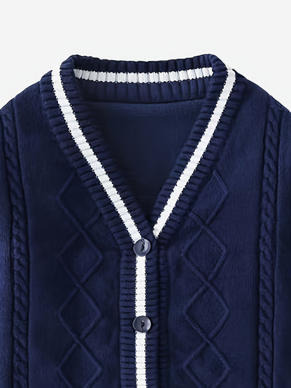 Pull en Tricot pour Enfants Garçons Col en V Cardigan Style Automne Hiver Filles Pull Preppy Haut Bébé Vêtements pour Enfants