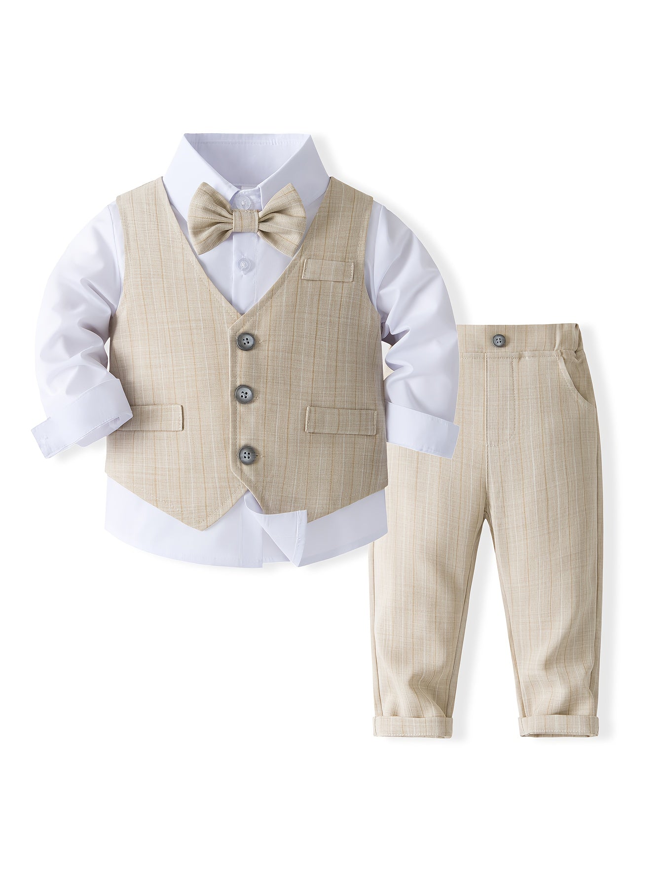 Tenue de Gentleman pour Fête d'Anniversaire Bébé. Vêtements pour Enfants. Costume de Banquet de Mariage Tendance pour Enfants. Chemise et Gilet et Pantalon et Nœud Papillon Ensemble Tendance pour Garçons. Costume de Photographie Formelle pour Bébés. Vêtem