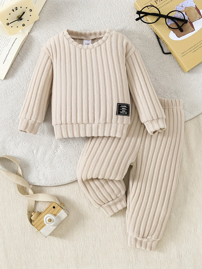 Ensemble bébé garçon tendance : Haut à manches longues rayé/unie + Pantalon long confortable, idéal pour l'extérieur