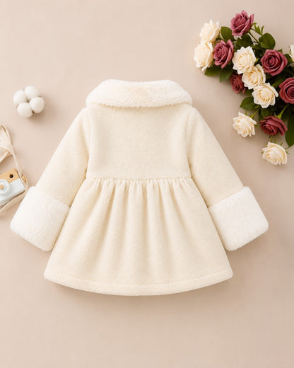 Gilet Le Cocon d'Or pour fille en polyester crème avec col et poignets en fausse fourrure, style élégant