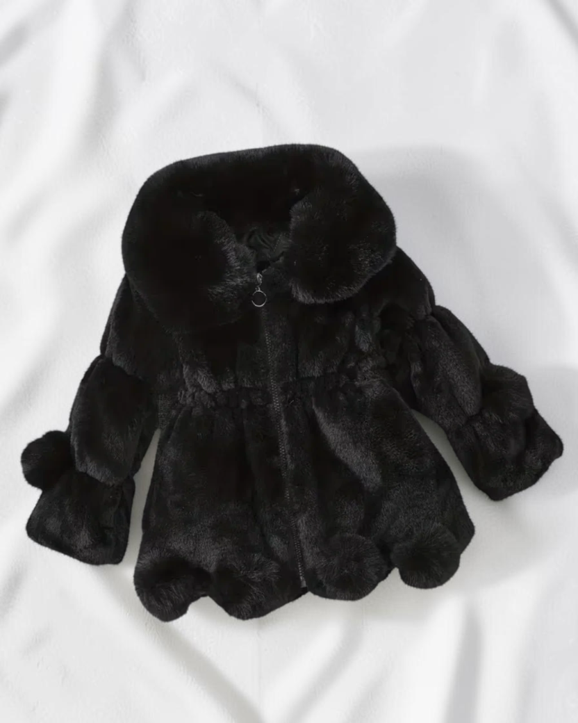 Veste en polaire noire ultra-douce pour fille avec col à revers et fermeture éclair par Le Cocon d'Or