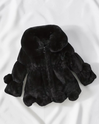 Veste en polaire noire ultra-douce pour fille avec col à revers et fermeture éclair par Le Cocon d'Or